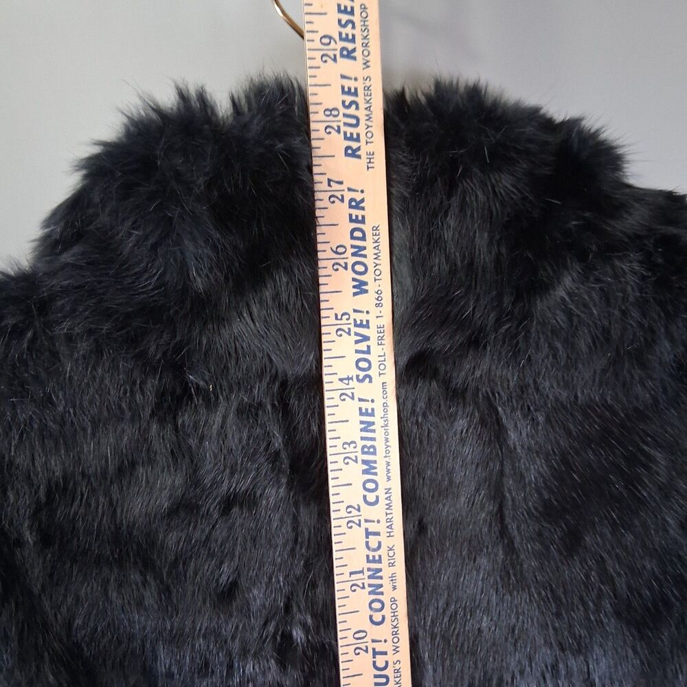 Vtg Phase Two Black Fur Jacket Leather Trim Sz M Mob Wife Coat 90s Goth Y2K Lux - Picture 5 of 12